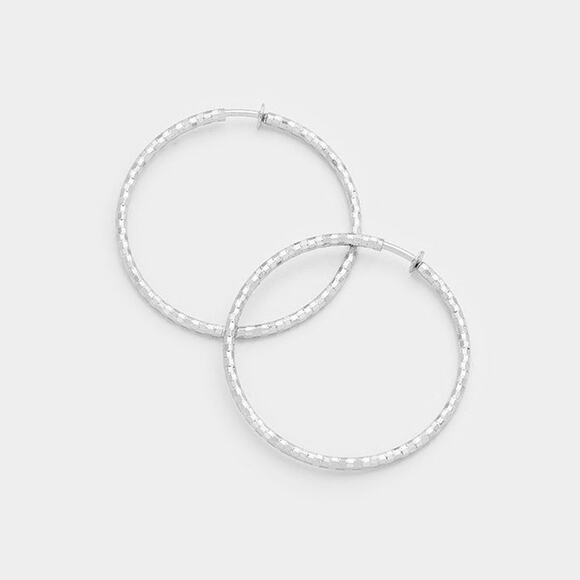 Clip on 1 3/4" silver block style spring back hoop earrings - Picture 1 of 1